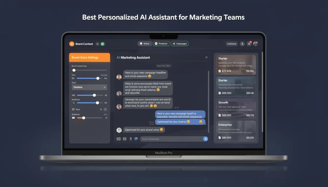 Best Personalized AI Assistant for Marketing Teams 2026 — hero illustration showing brand context flowing into AI outputs